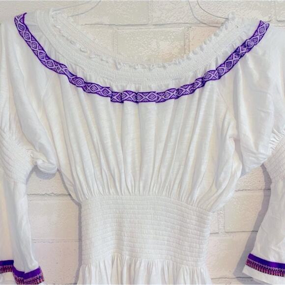 Revolve pitusa white purple embroidery ruffle sleeve cover up dress fits sz 0-6 - Picture 8 of 12